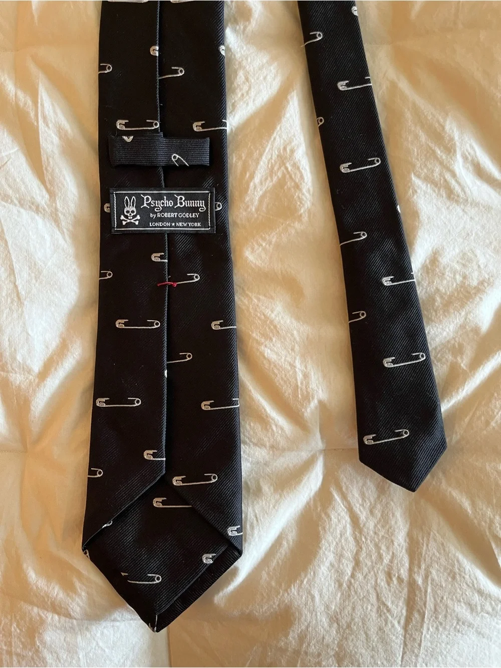 Psycho Bunny Black Safety Pin 100% Silk Tie